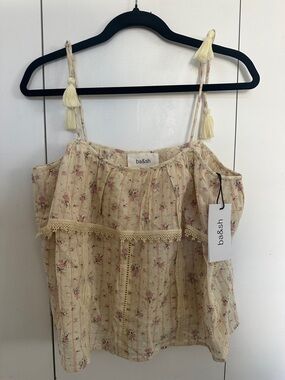 ba&sh Cream Floral Tassel-Trim Spaghetti Strap Cami